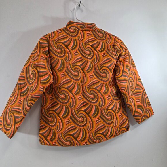 Ladies Asian Frog Button Quilted Blouse Orange Swirl Pattern Size Small Vintage - Picture 6 of 11